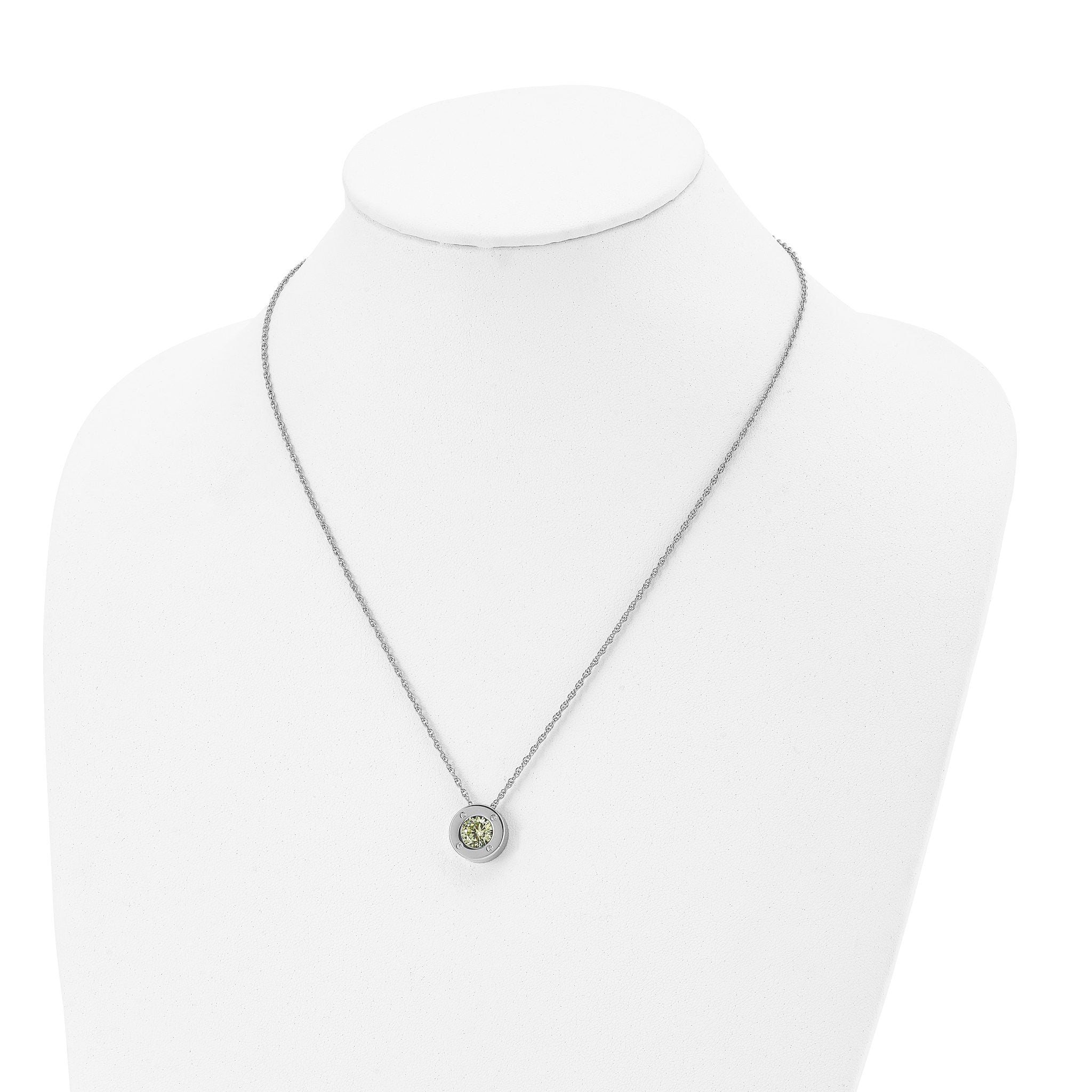 May Birthstone Circle Pendant Necklace in Stainless Steel