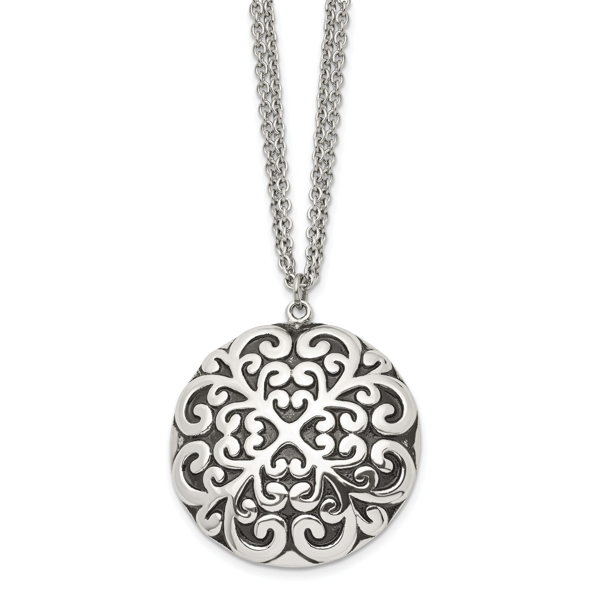 Chisel Stainless Steel Antiqued and Polished Circle Pendant on an 18 inch Multi-Strand Cable Chain Necklace Main image