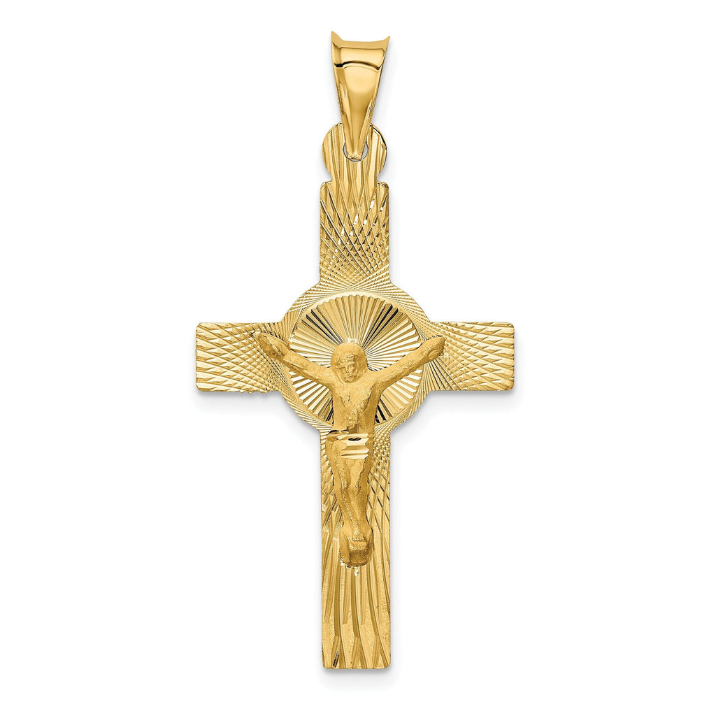 14K Gold Crucifix Pendant with Polished Satin and D/C Finish  Elegant and Semi-Solid Design