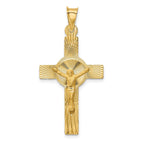 14K Gold Crucifix Pendant with Polished Satin and D/C Finish  Elegant and Semi-Solid Design