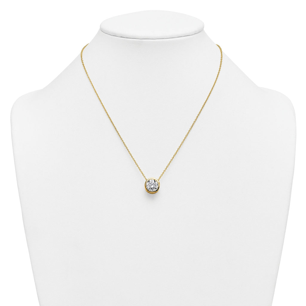 14k 4 carat Certified Lab Grown Diamond VS+ F+ Round Complete Bezel Set 18 inch Necklace