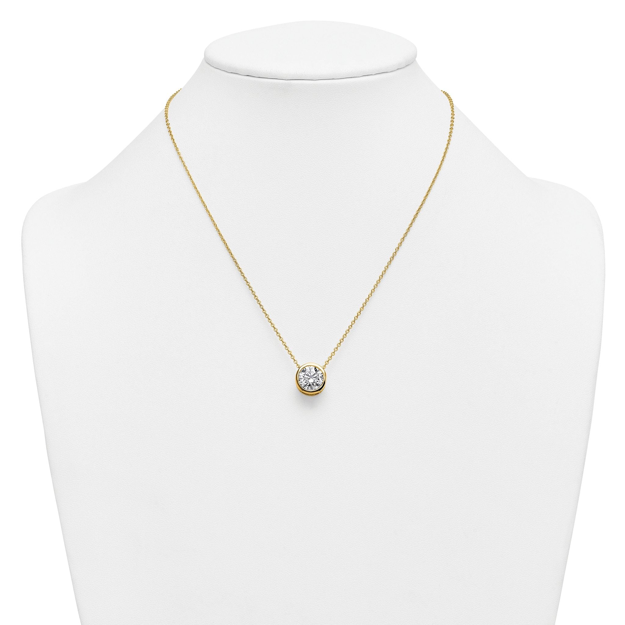 14k 4 carat Certified Lab Grown Diamond VS+ F+ Round Complete Bezel Set 18 inch Necklace