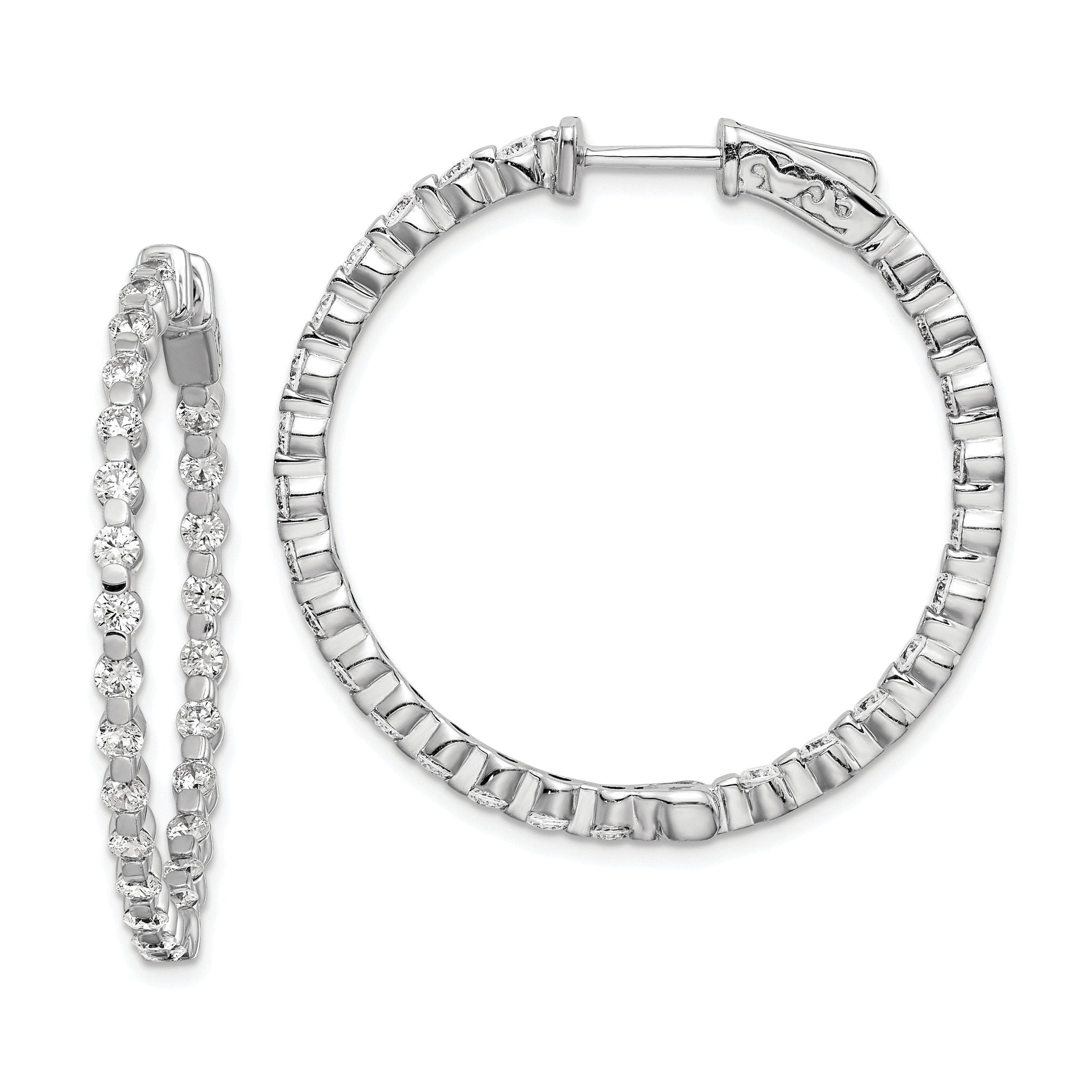 Sterling Shimmer Sterling Silver Rhodium-plated 52 Stone 2.3mm CZ In and Out Round Hinged Hoop Earrings Main image
