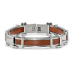 Stainless Steel Polished with Wood Inlay Link Bracelet for Men