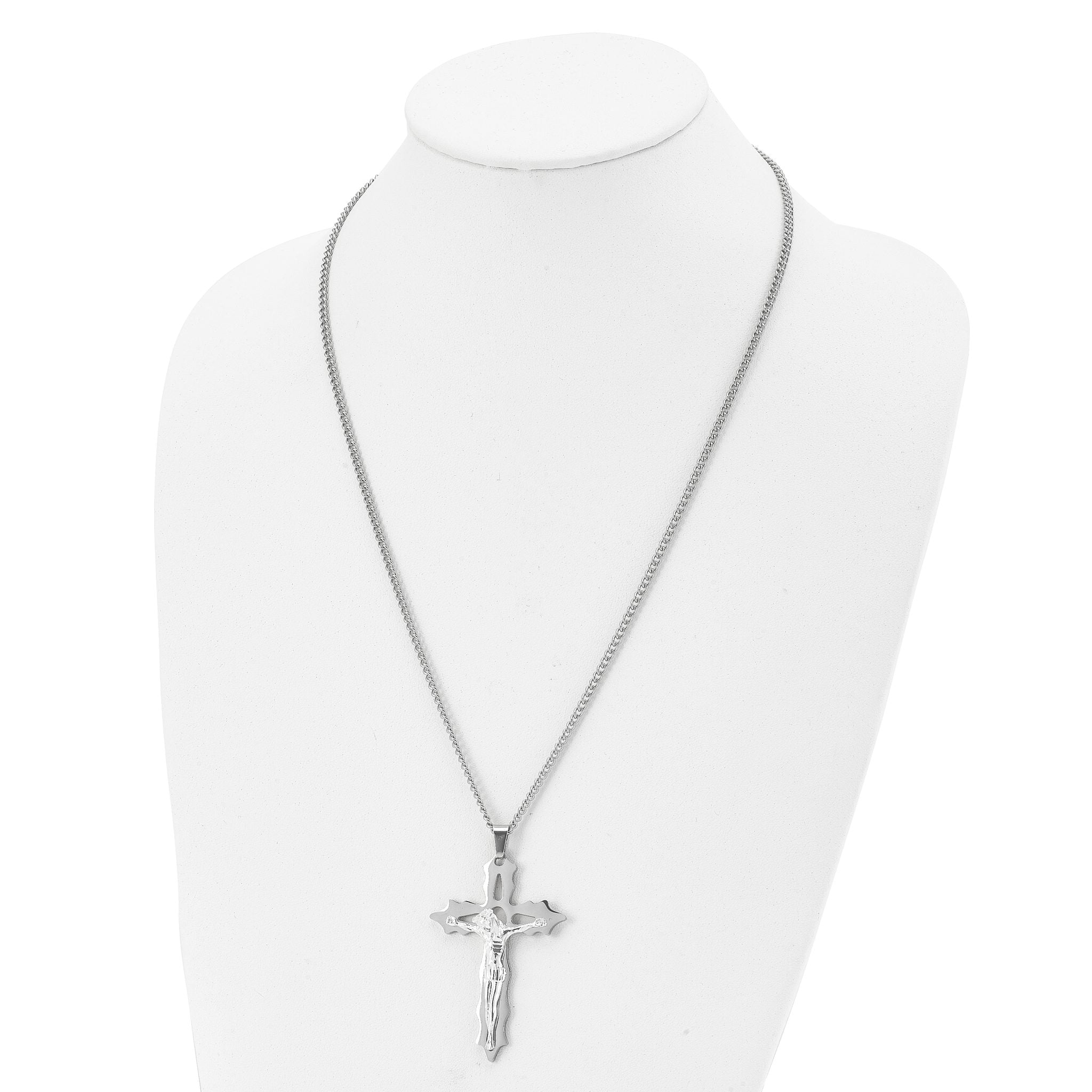 Chisel Stainless Steel Polished Cutout Crucifix Pendant on a 24 inch Curb Chain Necklace Secondary image