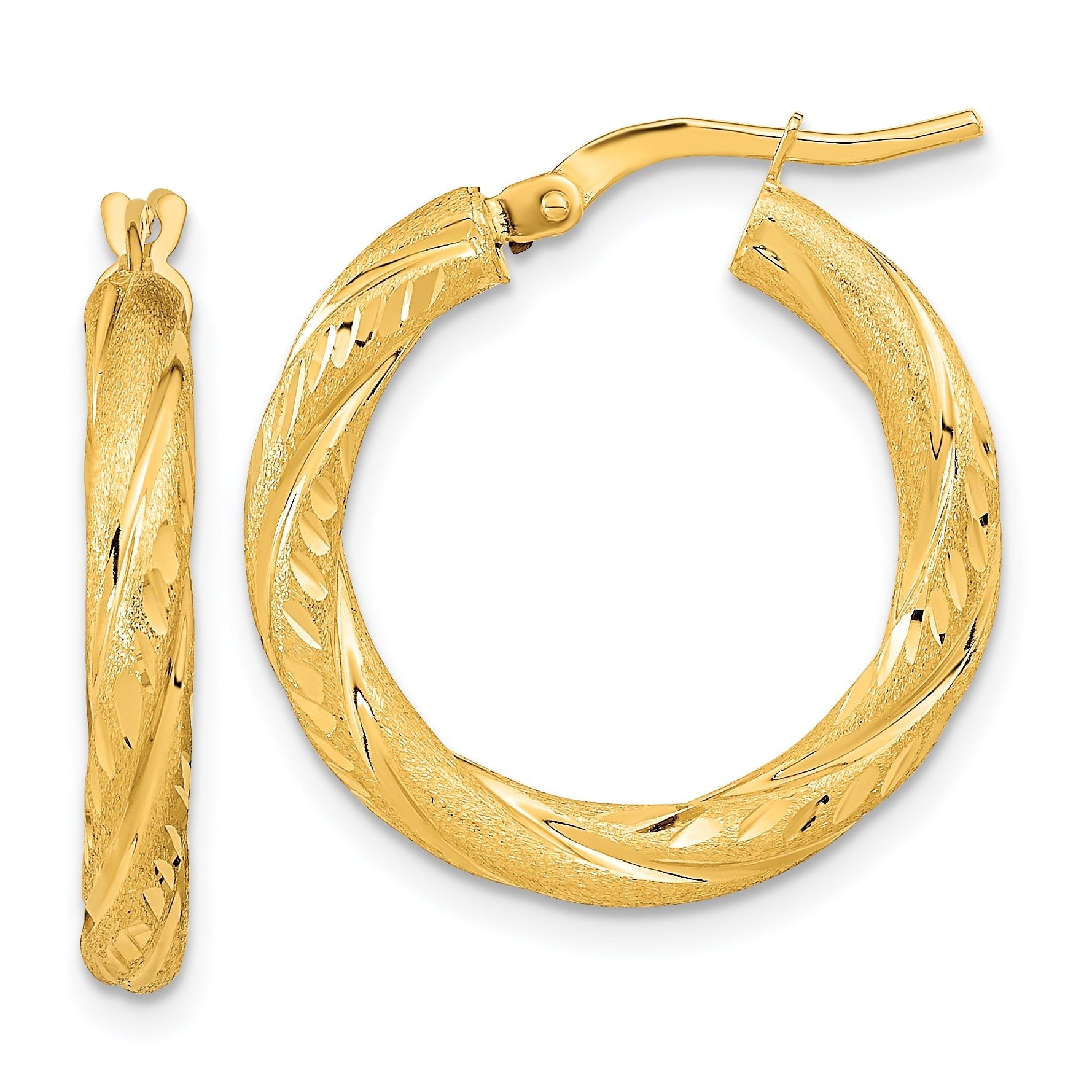 14k 3mm Polished & Satin D/C Hoop Earrings Main image