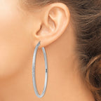 14k White Gold Diamond-cut 3mm Round Hoop Earrings