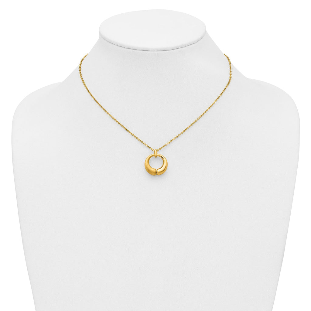 14K Polished and Brushed Circle Pendant w/2in Ext. Necklace