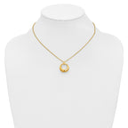 14K Polished and Brushed Circle Pendant w/2in Ext. Necklace