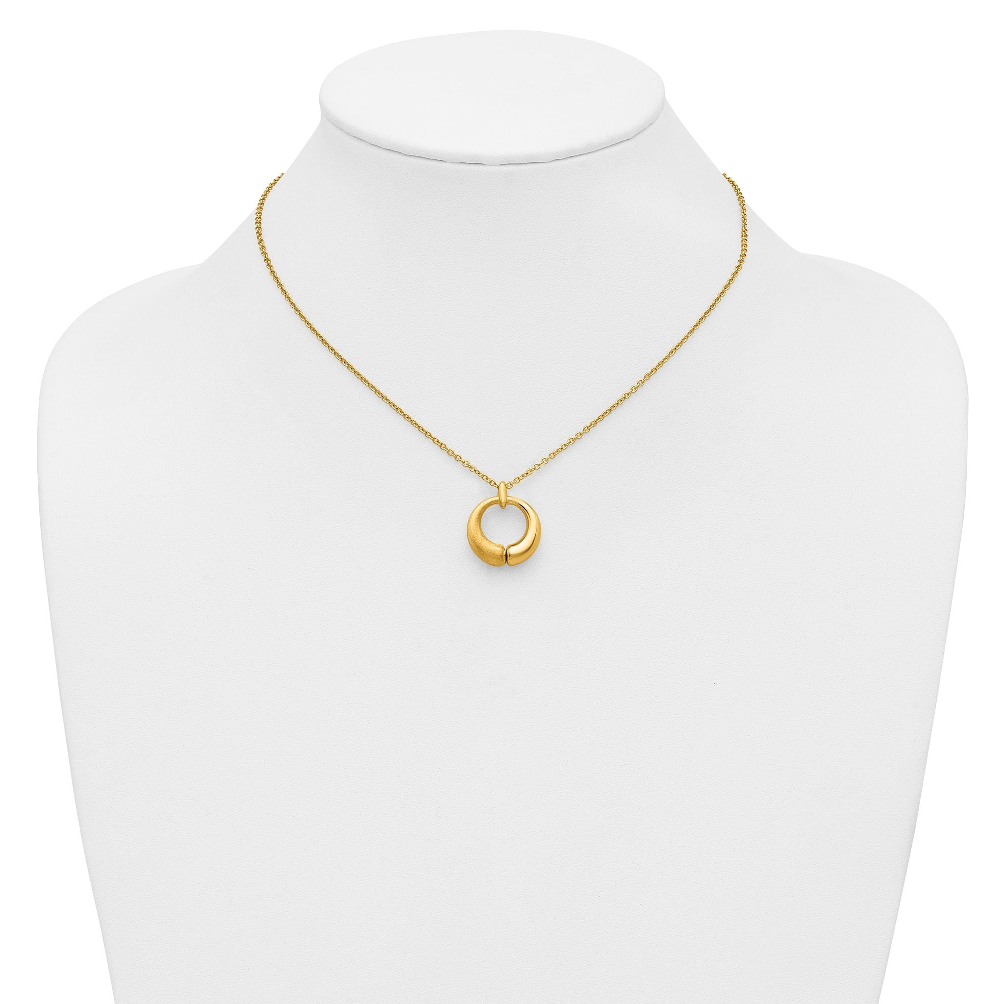 14K Polished and Brushed Circle Pendant w/2in Ext. Necklace