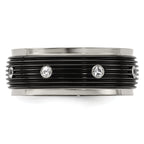 White Sapphire Grooved Wedding Band in Titanium, 9mm