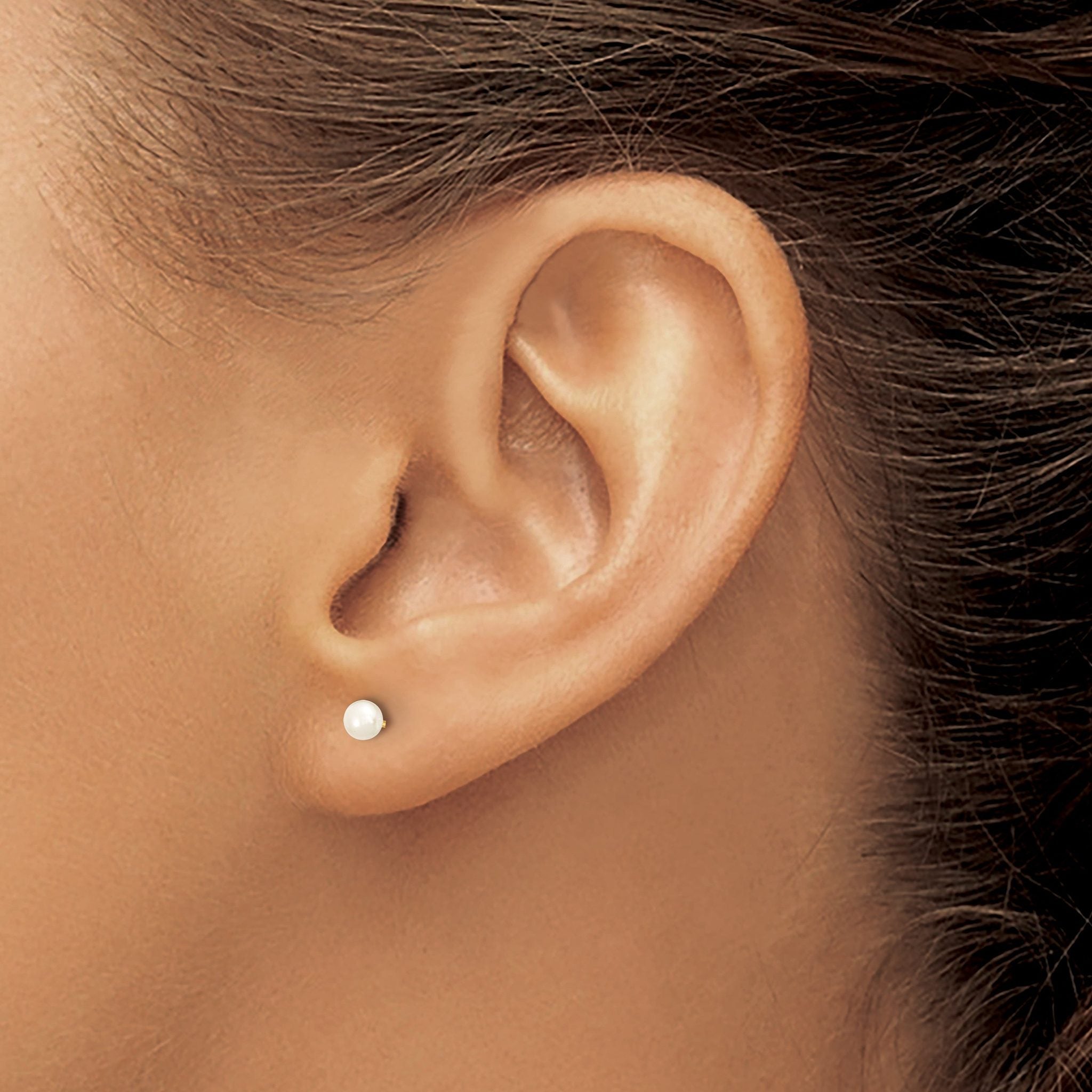 10k 3-4mm White Button Freshwater Cultured Pearl Stud Post Earrings