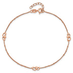 Sterling Silver Rose-tone Interlocked Hearts 9 inch Plus 1 inch Extender - Total 10 inch Anklet