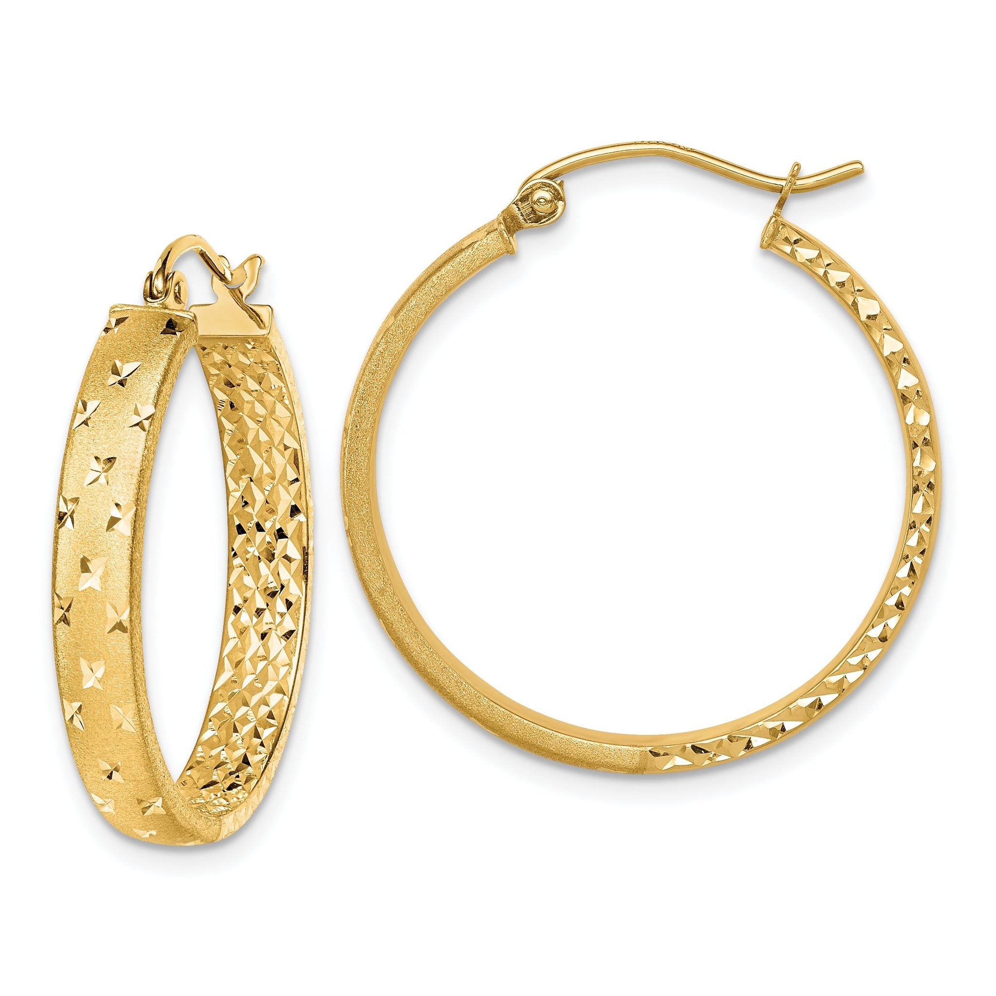 14k Satin and Polished Diamond-cut In/Out Hoop Earrings Main image