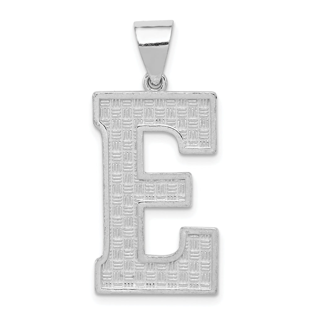 Sterling Silver Rhodium-Plated Initial E Pendant 925 Solid Cast Large Elegant Design