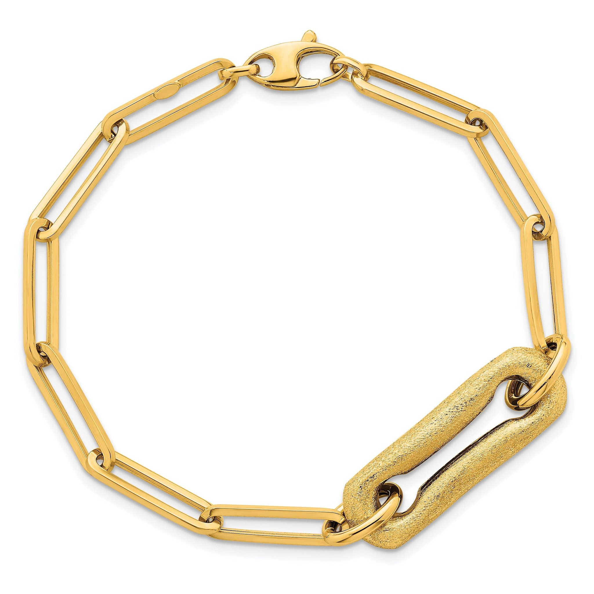 14k Polished And Brushed Paperclip Link 7.75 inch Bracelet