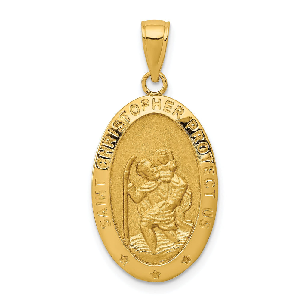 14K Gold Saint Christopher Medal Pendant with Polished Satin Finish