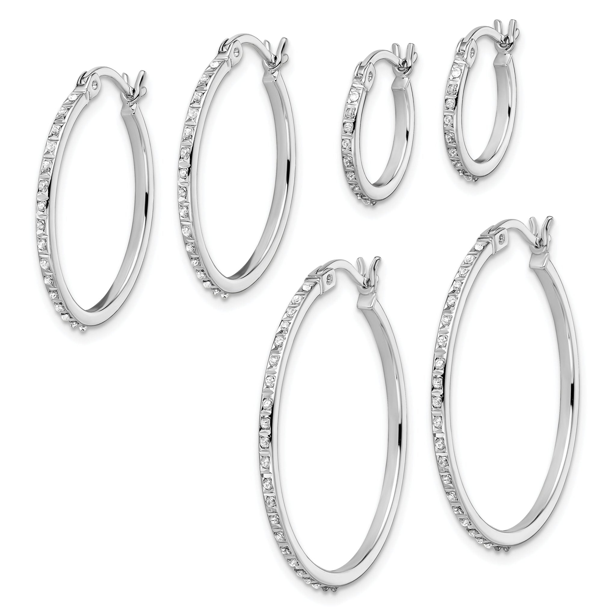 Diamond Fascination Diamond Mystique Sterling Silver Platinum-plated Set of 3 Oval and Round Diamond Hoop Earrings Secondary image