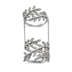 Sterling Silver Rhodium-Plated Cubic Zirconi Leaf with Extender Ring