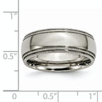 Grooved & Beaded Edge Wedding Band in Titanium, 8mm