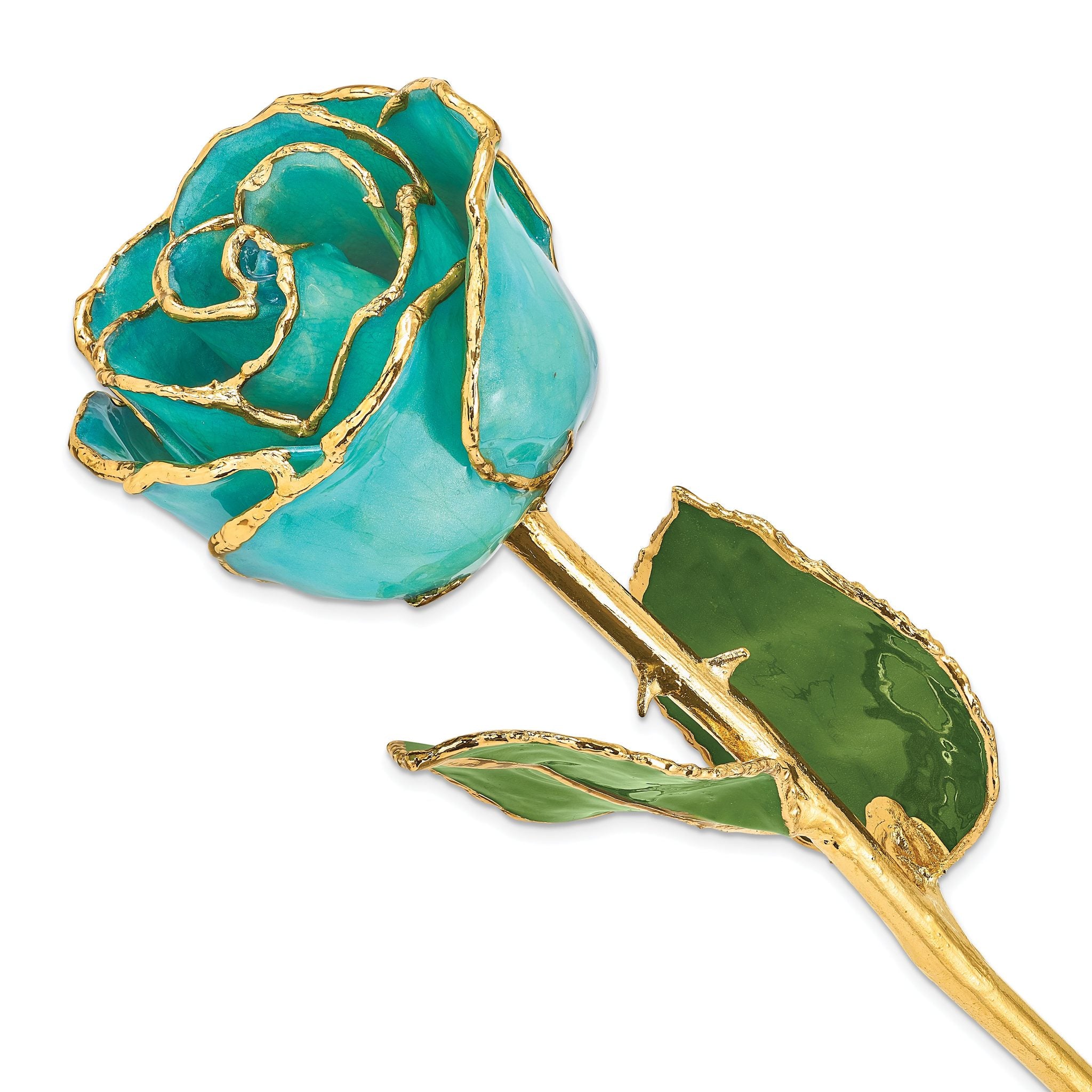 Lacquer Dipped Gold Trimmed Aqua Green Opalescent Real Rose Main image