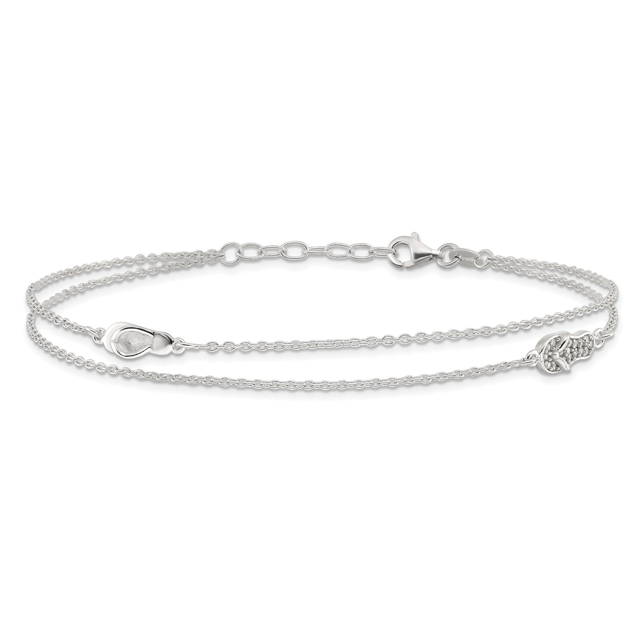 Sterling Silver 2-Strand CZ Flip Flop Plus Extender - Total Anklet