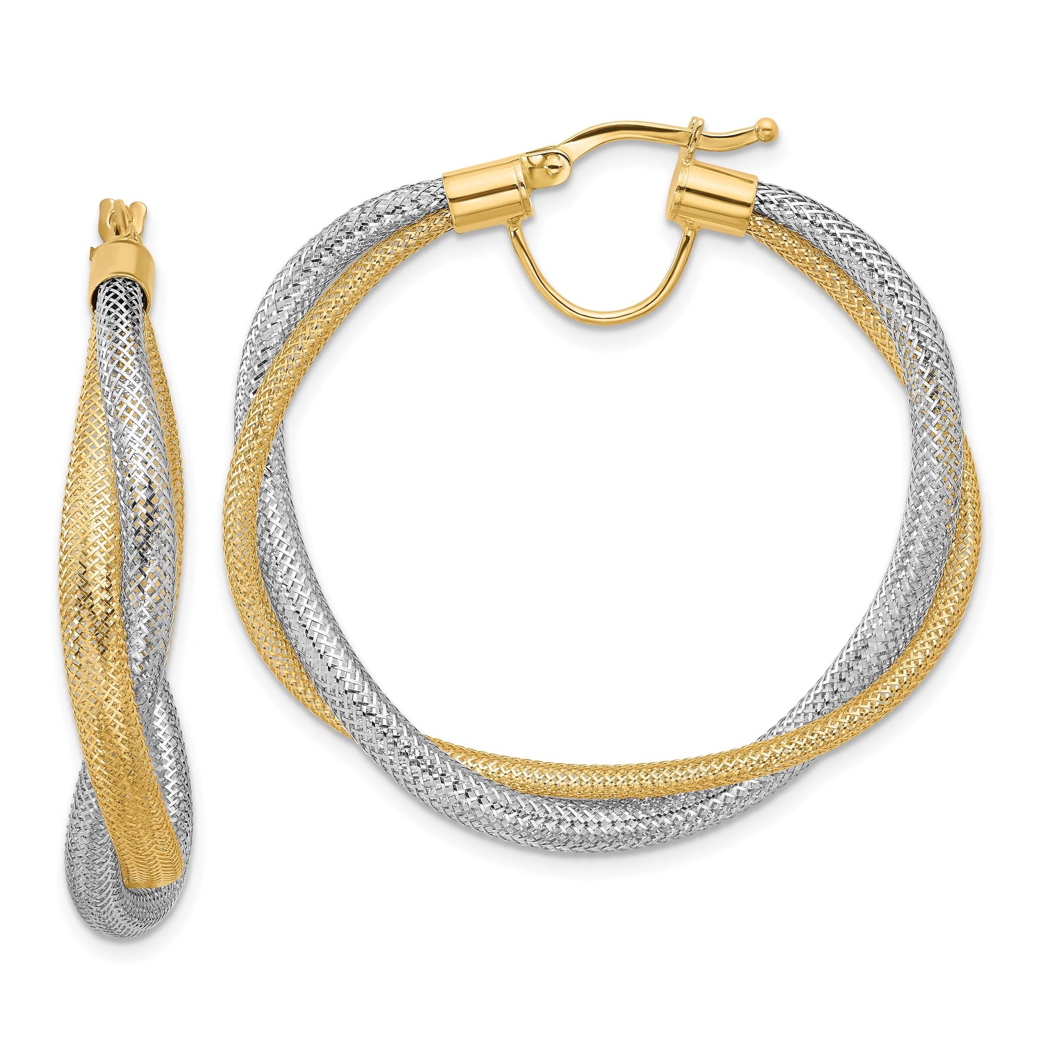 14K w/Rhodium Braided Mesh Stretch Hoop Earrings Main image