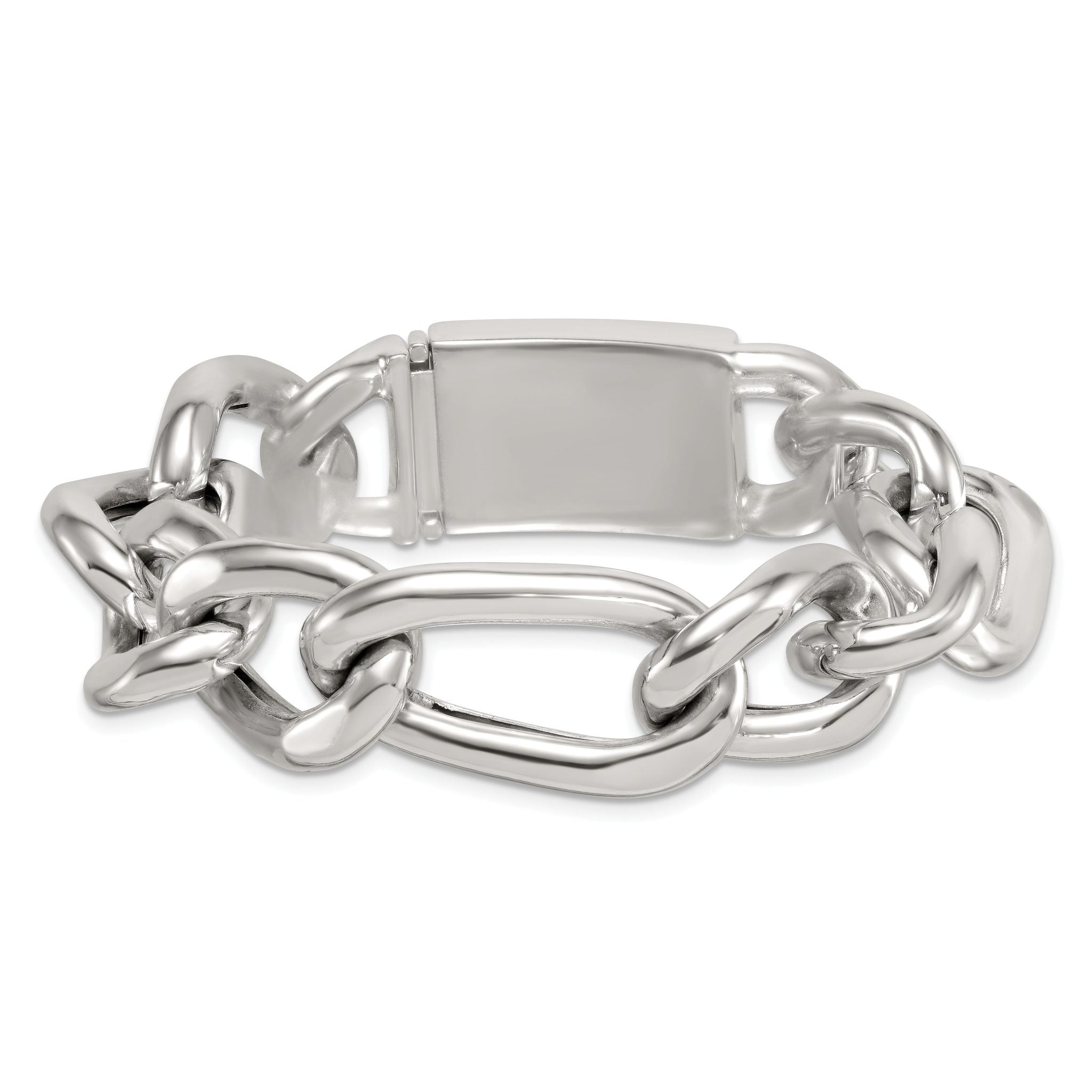 Sterling Silver Polished 17.0mm Figaro Curb 8 Inch Mens Bracelet