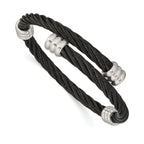 Stainless Steel Brushed and Polished Black IP-plated Wire Flexible Bangle Bracelet for Women