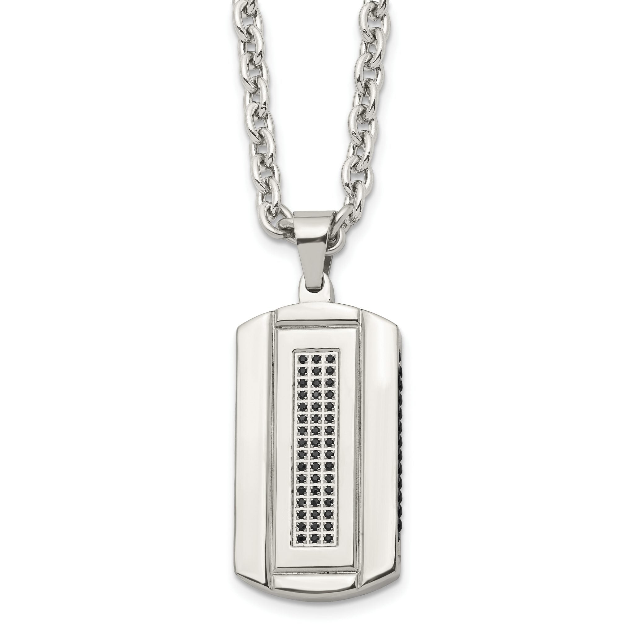 Chisel Stainless Steel Brushed and Polished Black IP-plated with Black CZ Dog Tag on a 24 inch Cable Chain Necklace Main image