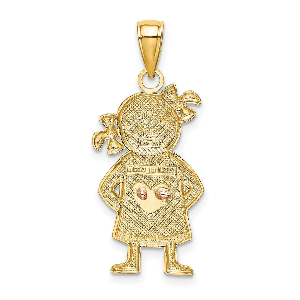 14K Two-Tone Gold Girl Pendant with Rhodium Accents  Elegant & Textured Design