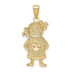 14K Two-Tone Gold Girl Pendant with Rhodium Accents  Elegant & Textured Design