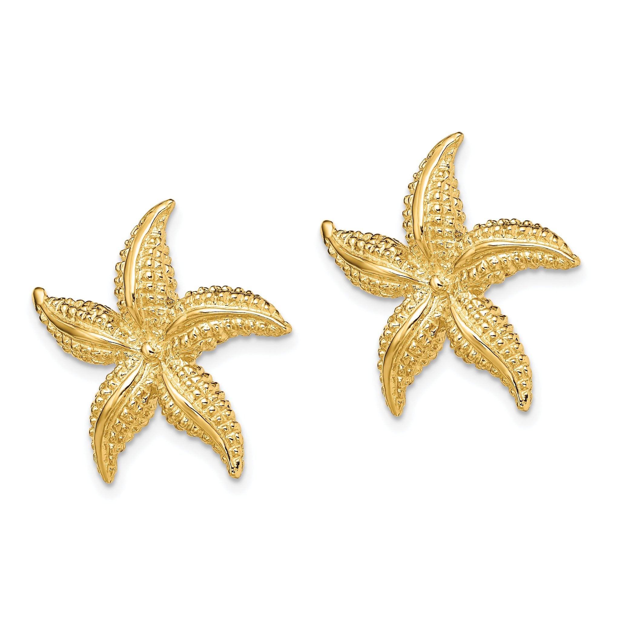 14K 2-D Polished and Textured Starfish Post Earrings Secondary image