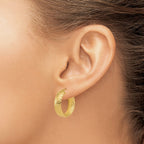 14K Polished Weave Design Round Hoop Earrings