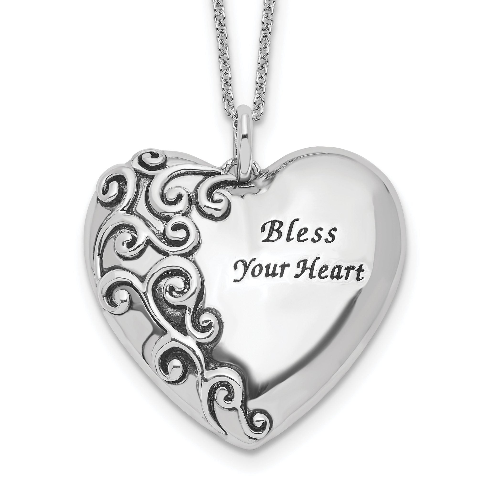 Sentimental Expressions Sterling Silver Rhodium-plated Antiqued Bless Your Heart 18in Necklace Main image