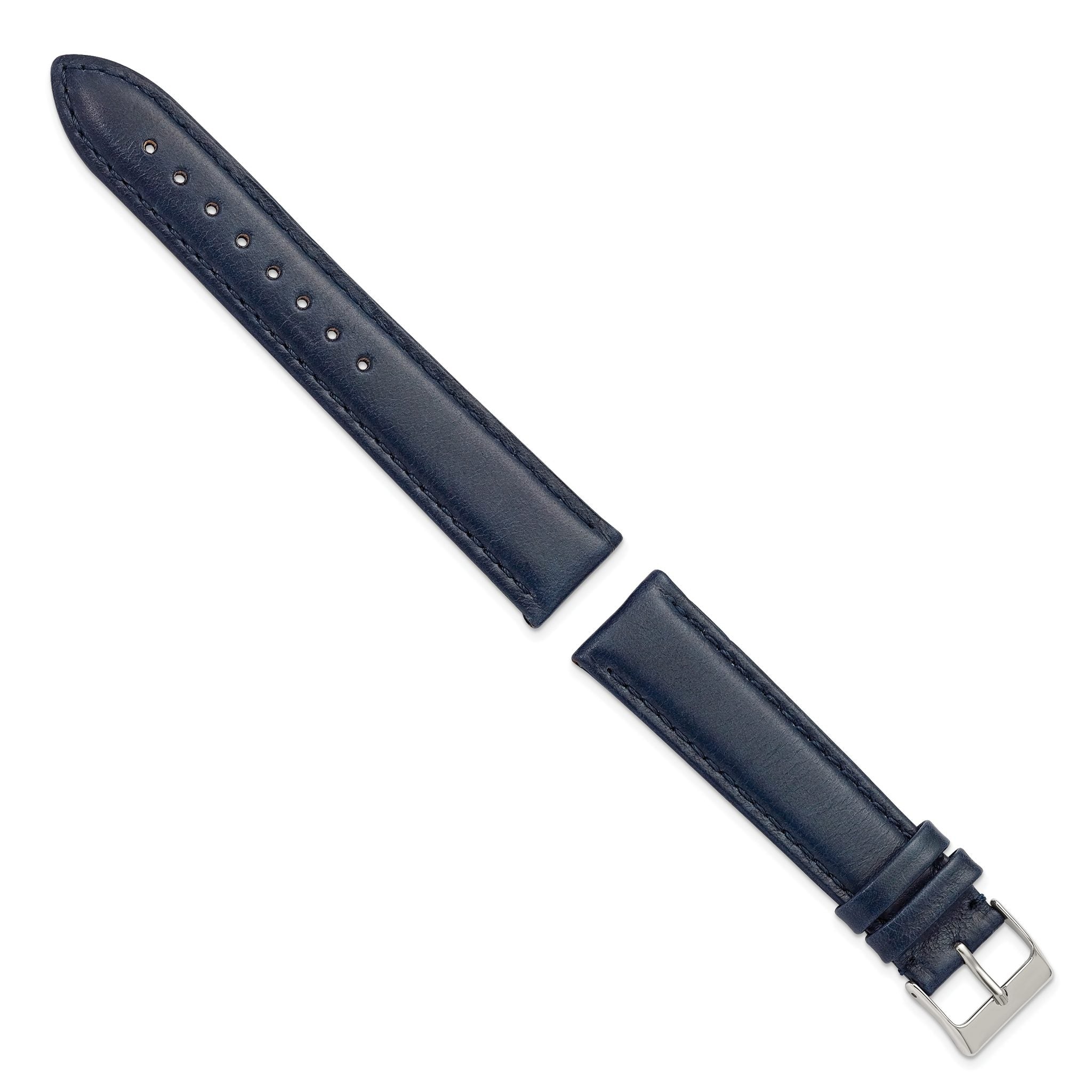 Navy Leather Watch Band with Silver-Tone Buckle, 12mm
