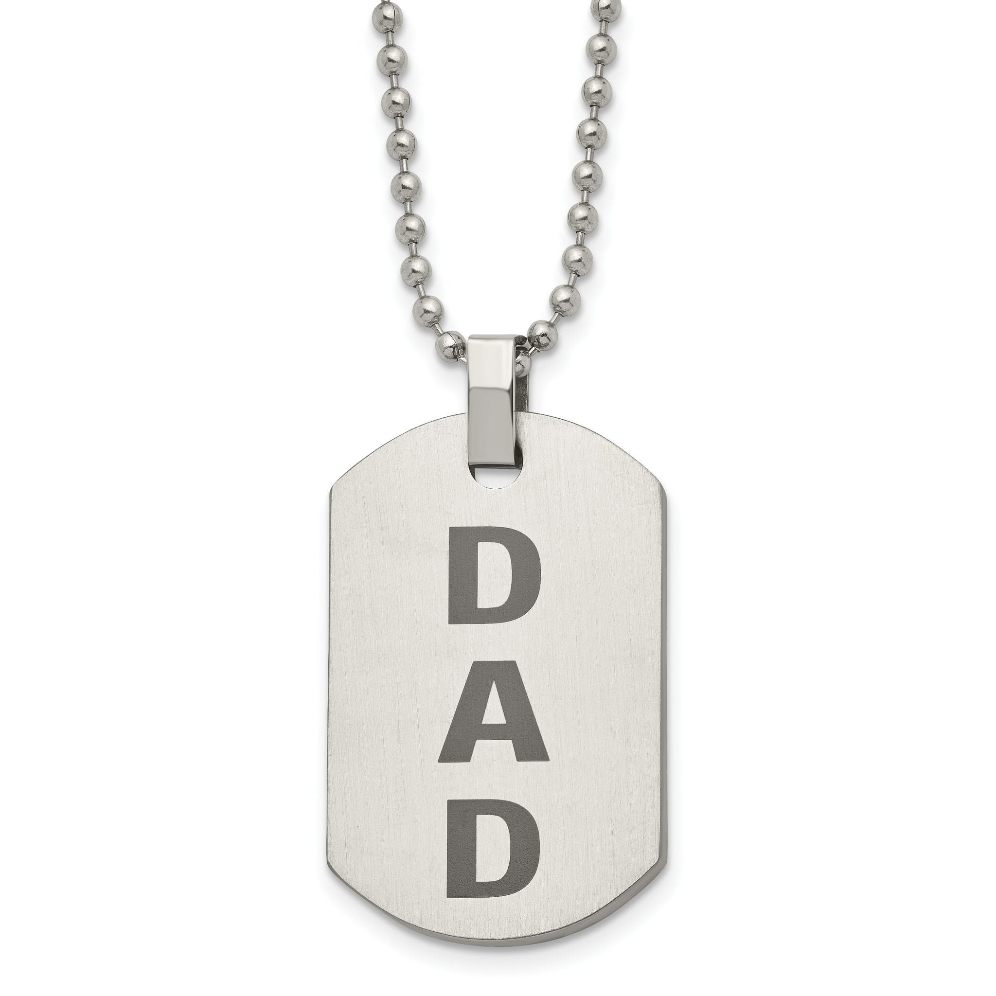 Chisel Stainless Steel Polished and Lasered DAD Dog Tag on a 24 inch Ball Chain Necklace Main image