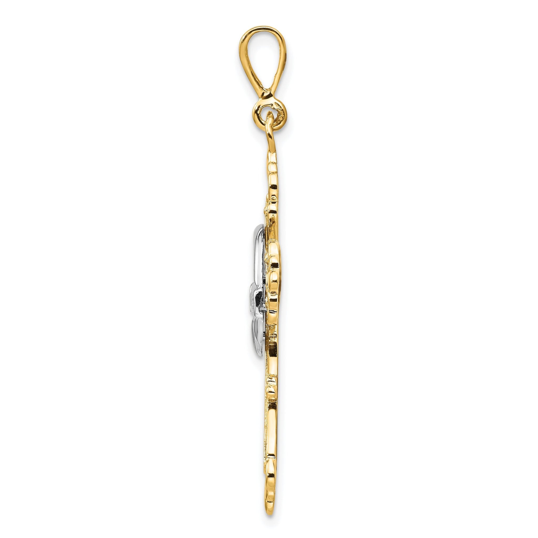 14K Two-Tone Gold Claddagh Cross Pendant with Polished Finish Secondary image