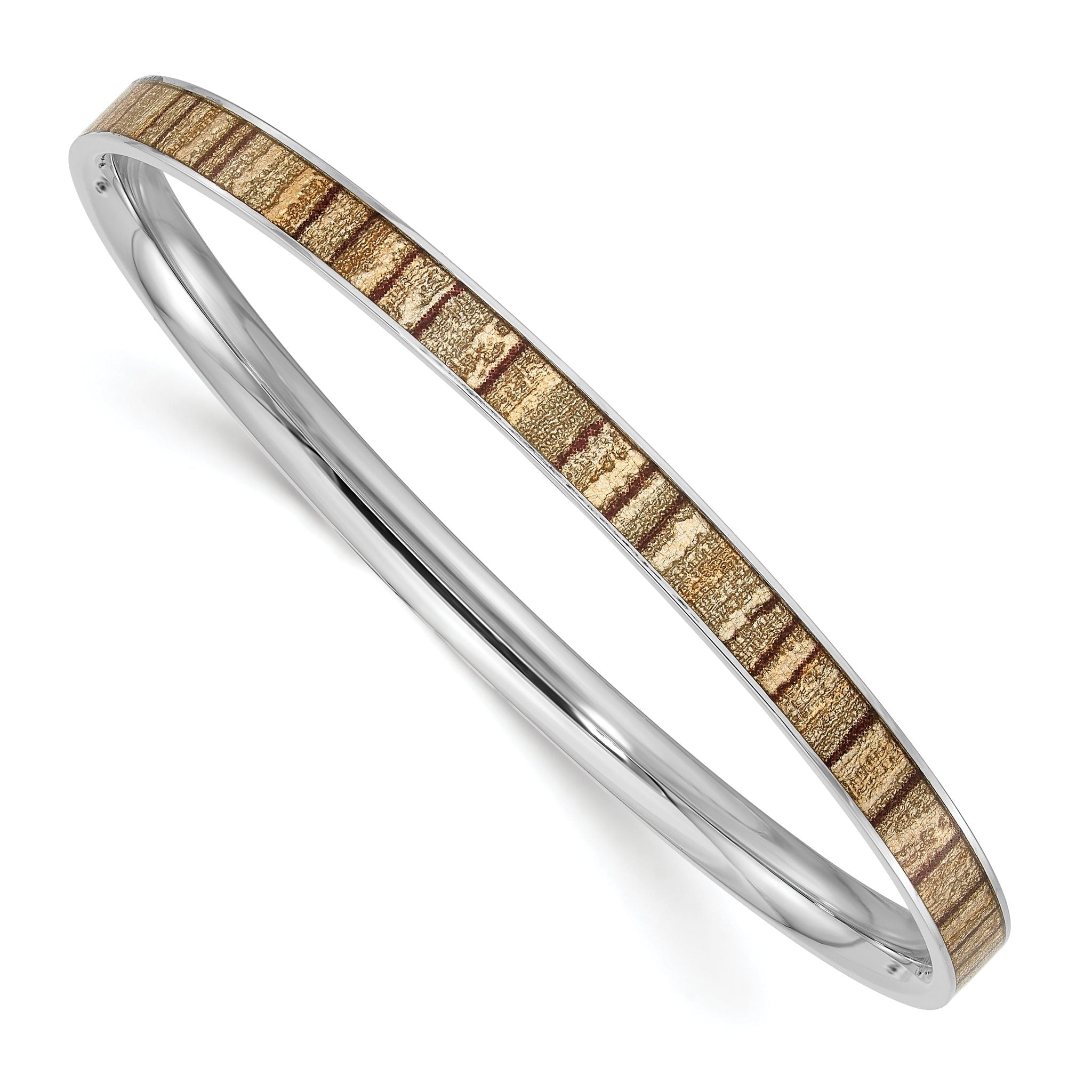 Stainless Steel Polished Cream and Brown Enameled Bangle Bracelet for Women Main image