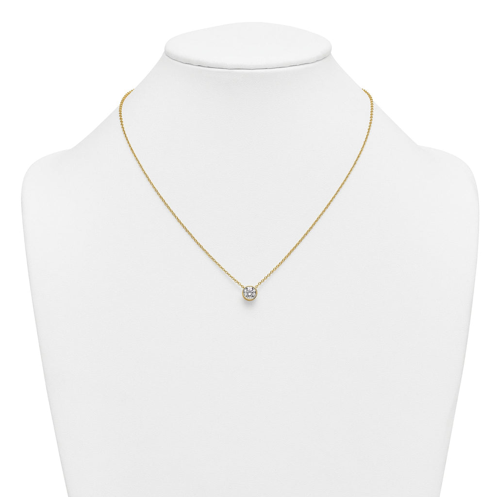 14k 1 carat Certified Lab Grown Diamond VS+ F+ Round Complete Bezel Set 18 inch Necklace