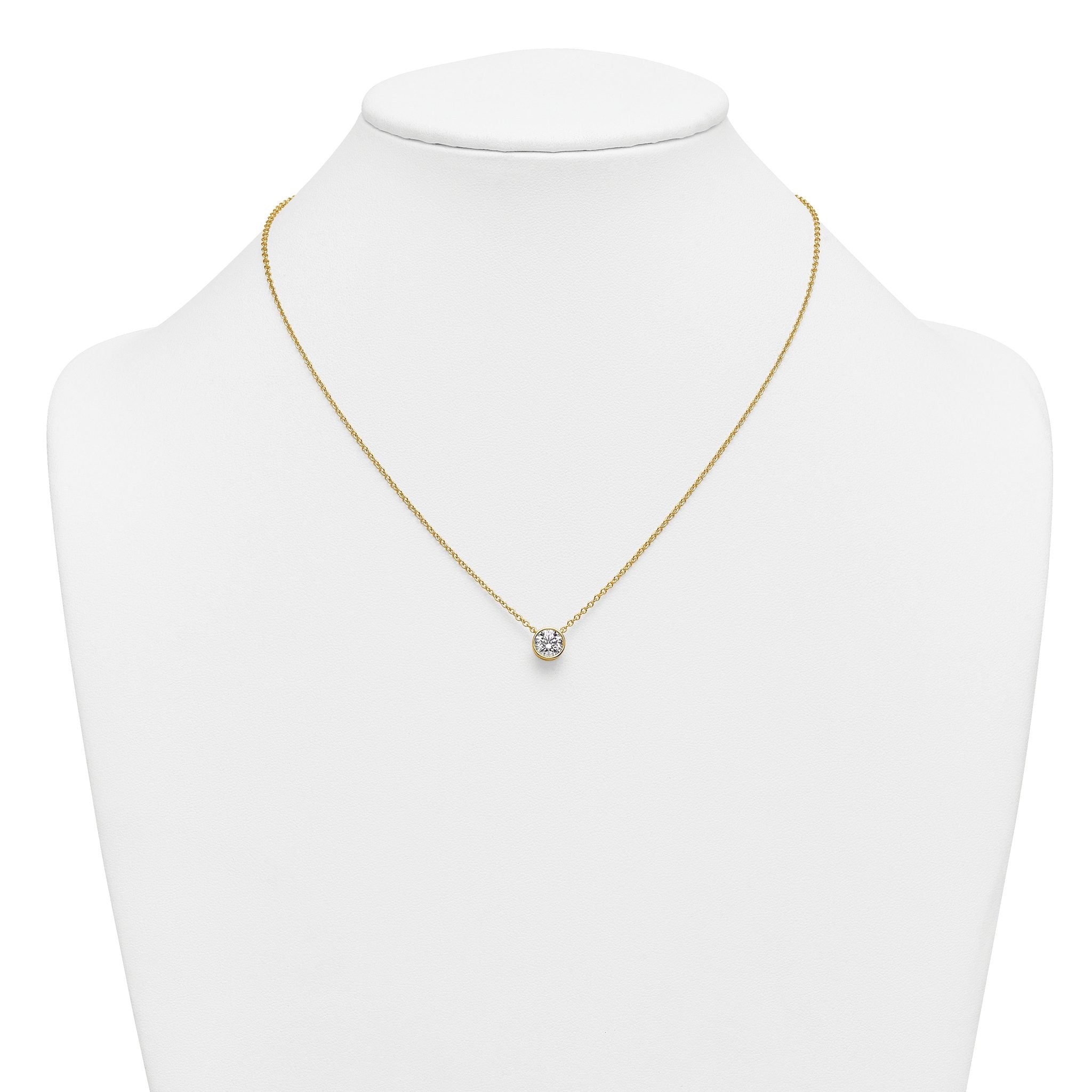 14k 1 carat Certified Lab Grown Diamond VS+ F+ Round Complete Bezel Set 18 inch Necklace