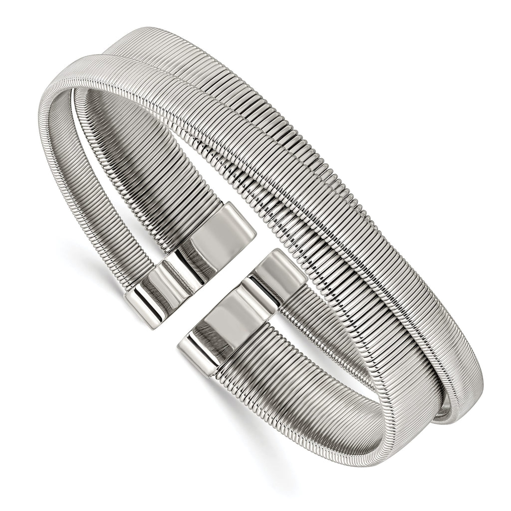 Stainless Steel Polished and Textured Moveable Cuff Bracelet for Women