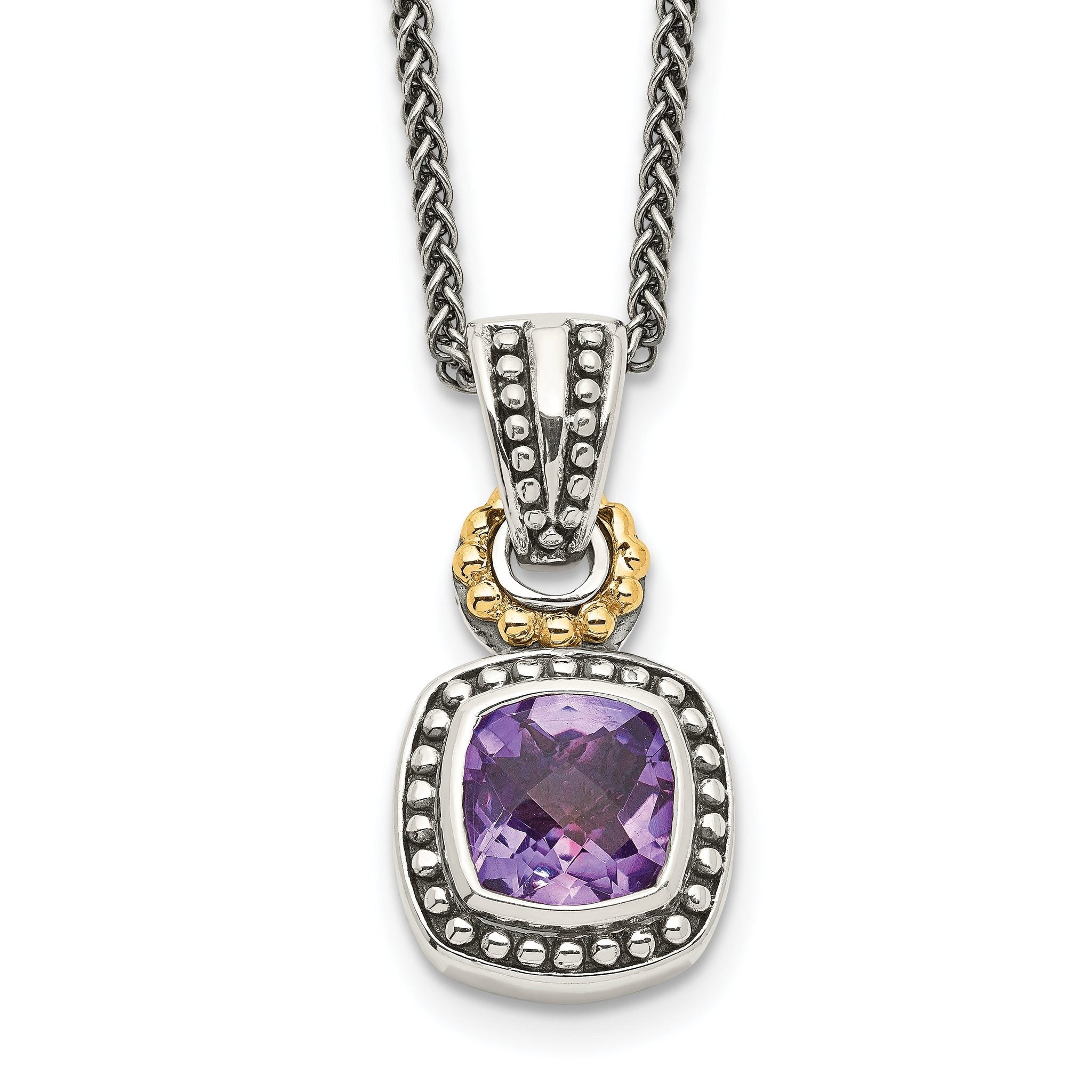 Shey Couture Sterling Silver with 14K Accent 18 Inch Antiqued Cushion Bezel Amethyst Necklace Main image