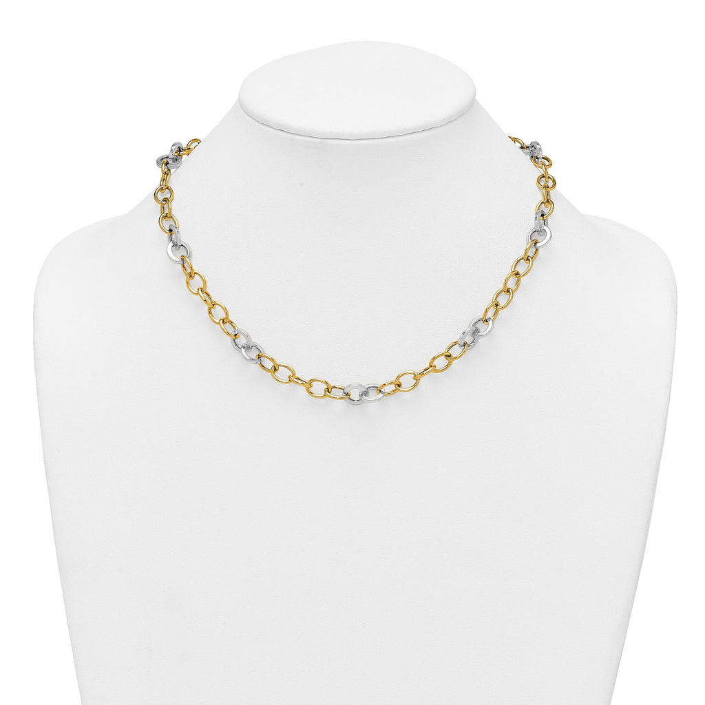14k Two-tone Polished 9.75mm Fancy Circle Cable Chain 18 inch Necklace