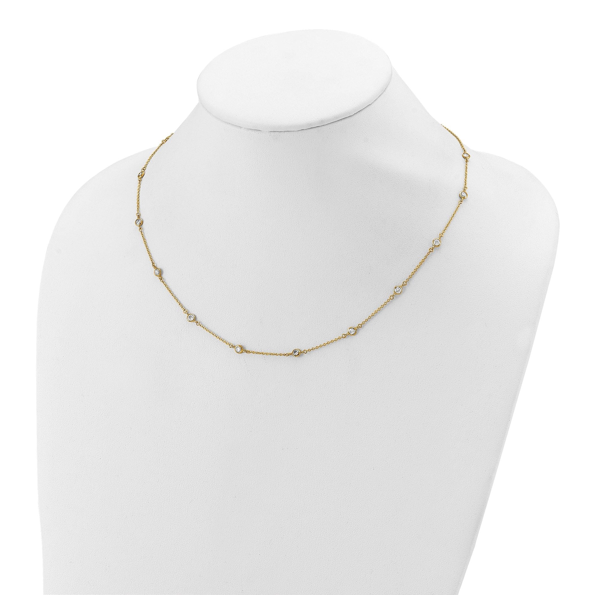 14K Polished CZ Station with 2in ext. Necklace