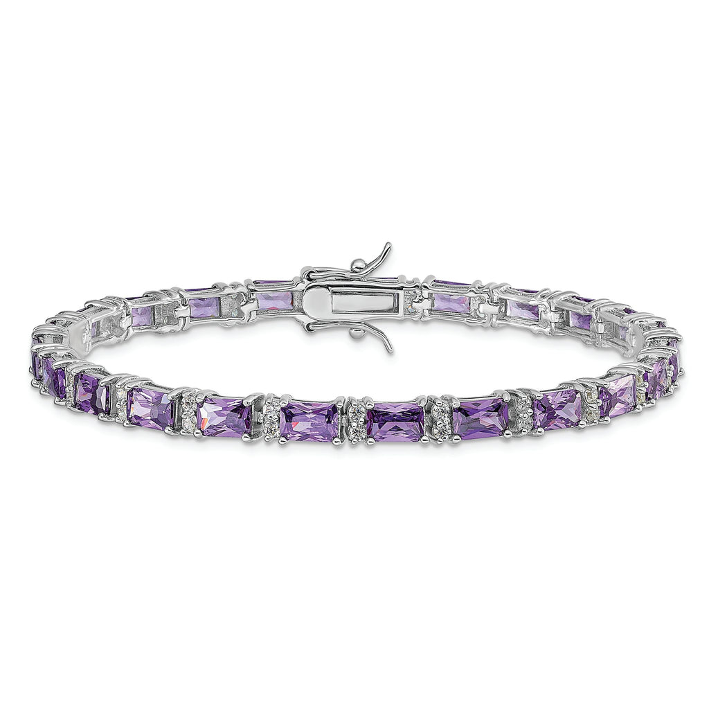 Sterling Silver Rhodium-plated Purple and Clear CZ Bracelet