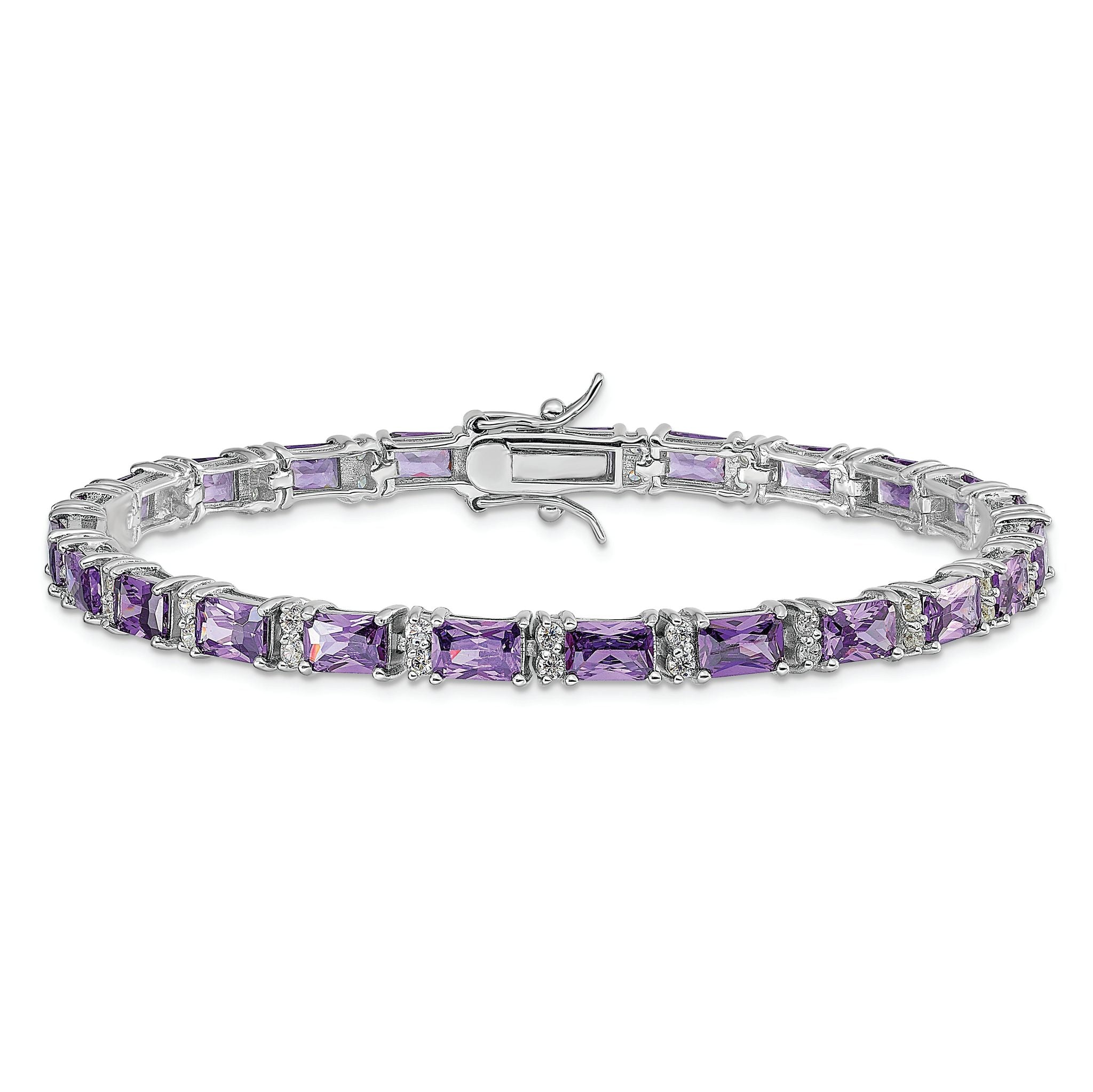 Sterling Silver Rhodium-plated Purple and Clear CZ Bracelet