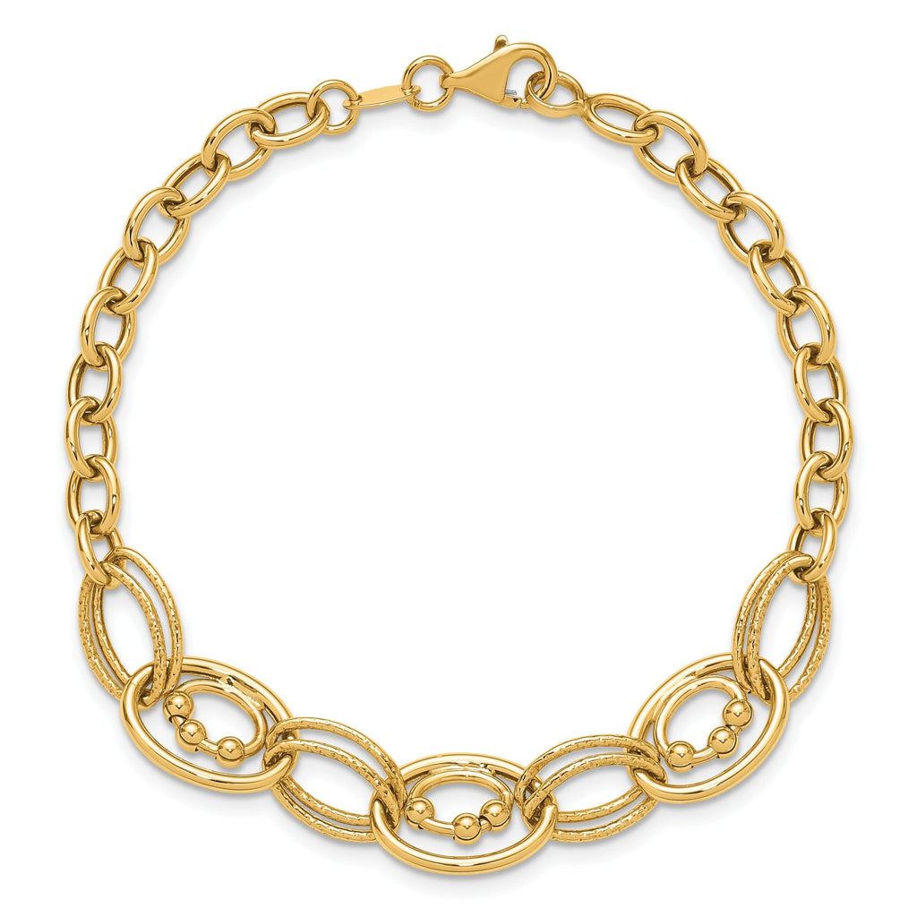 10K Polished and Textured Fancy Link Bracelet