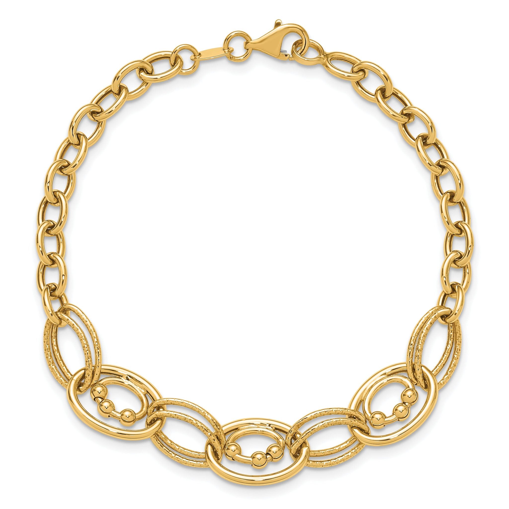 10K Polished and Textured Fancy Link Bracelet