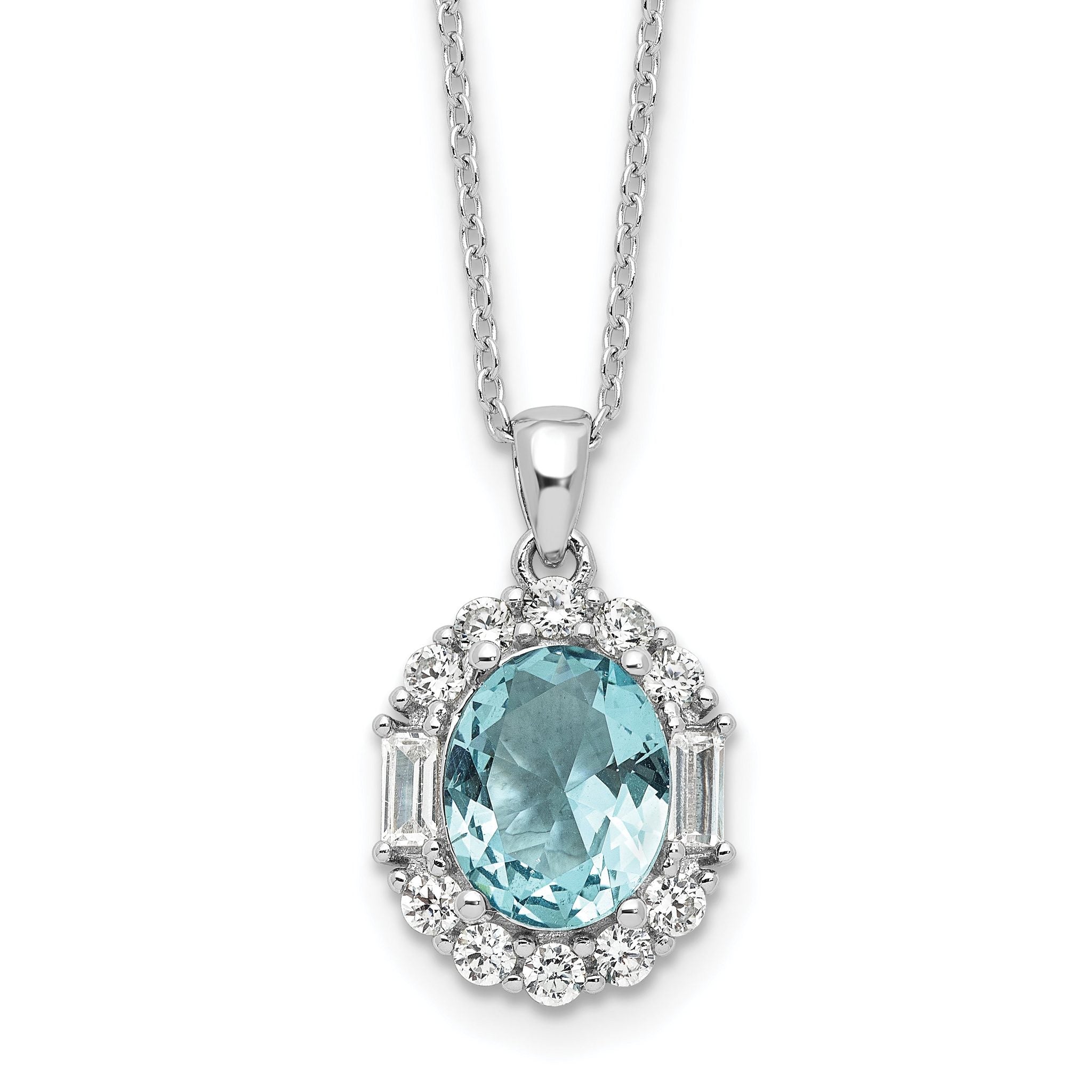 Cheryl M Sterling Silver Rhodium-plated Blue & White Brilliant-cut and Emerald-cut CZ Oval 18 Inch Necklace with 2 Inch Extender Main image